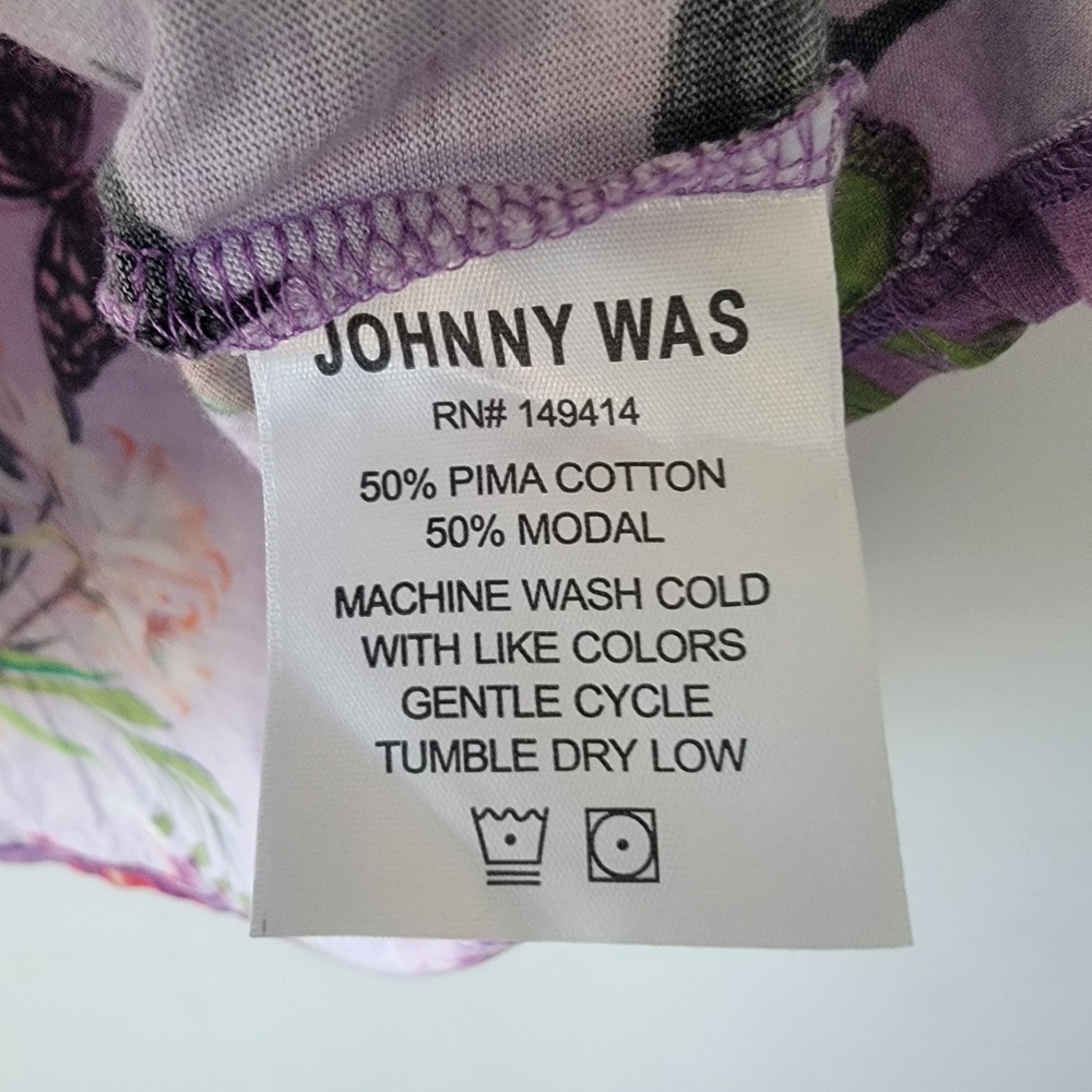 Johnny Was women's Floral Cap Sleeve top purple botanical print crew neck - Picture 8 of 8